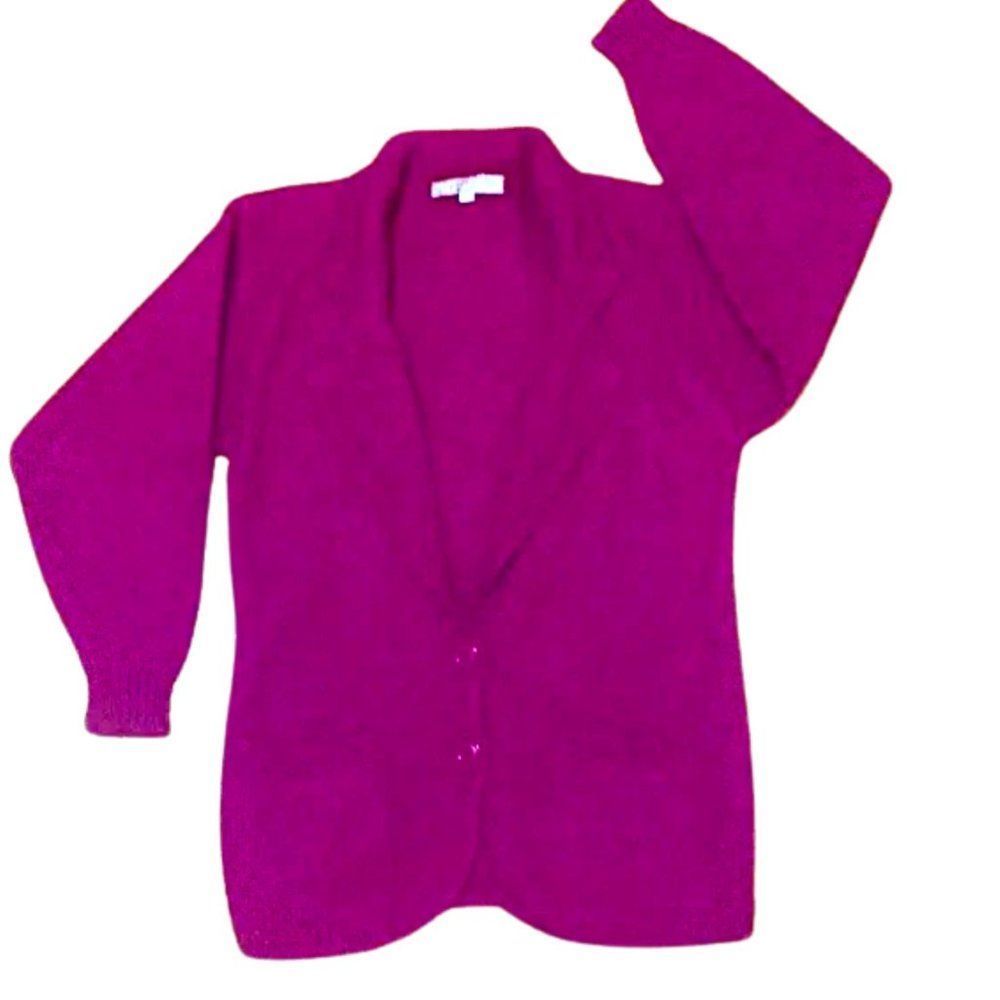 Vintage Perry Ellis Knit Blazer Cardigan Magenta Single Breasted Small